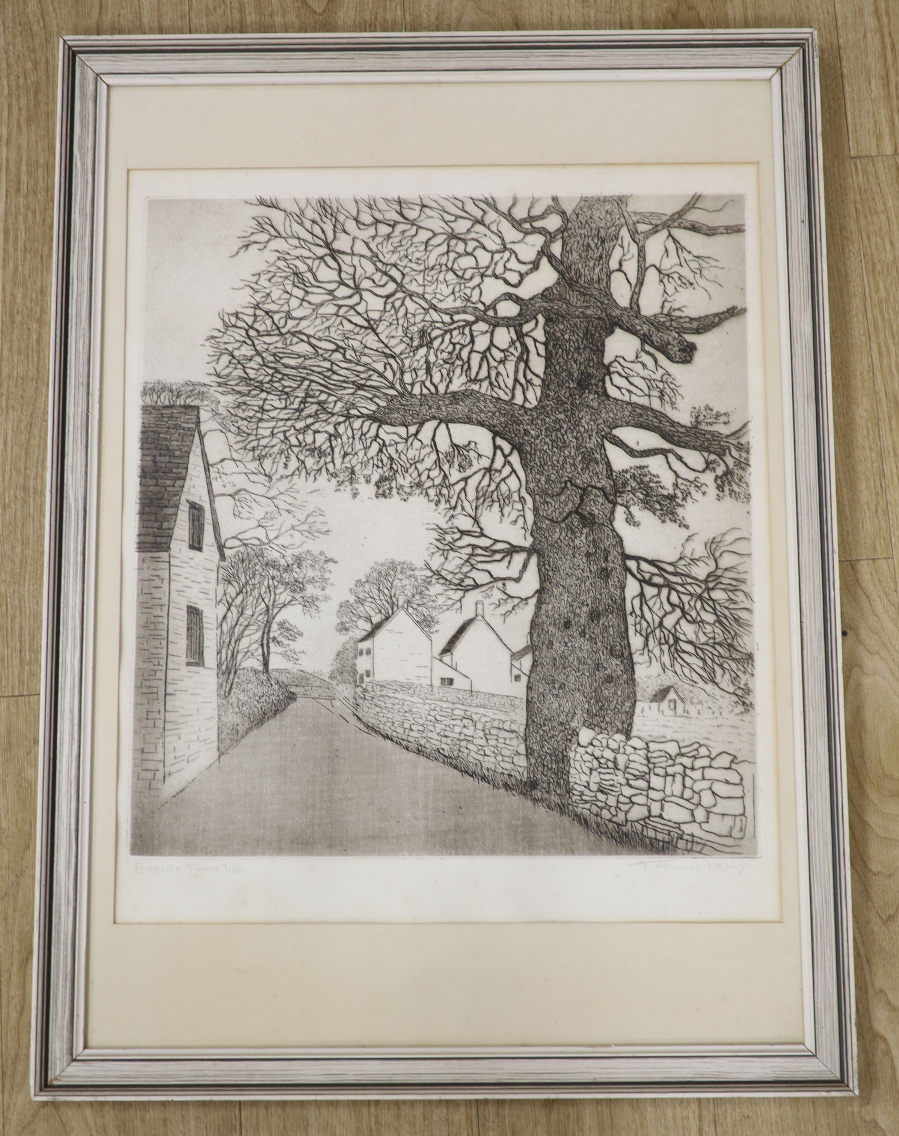 Francis Kelly (1927-2012), etching, Bradle Farm, signed in pencil, 8/50, overall 61 x 51cm